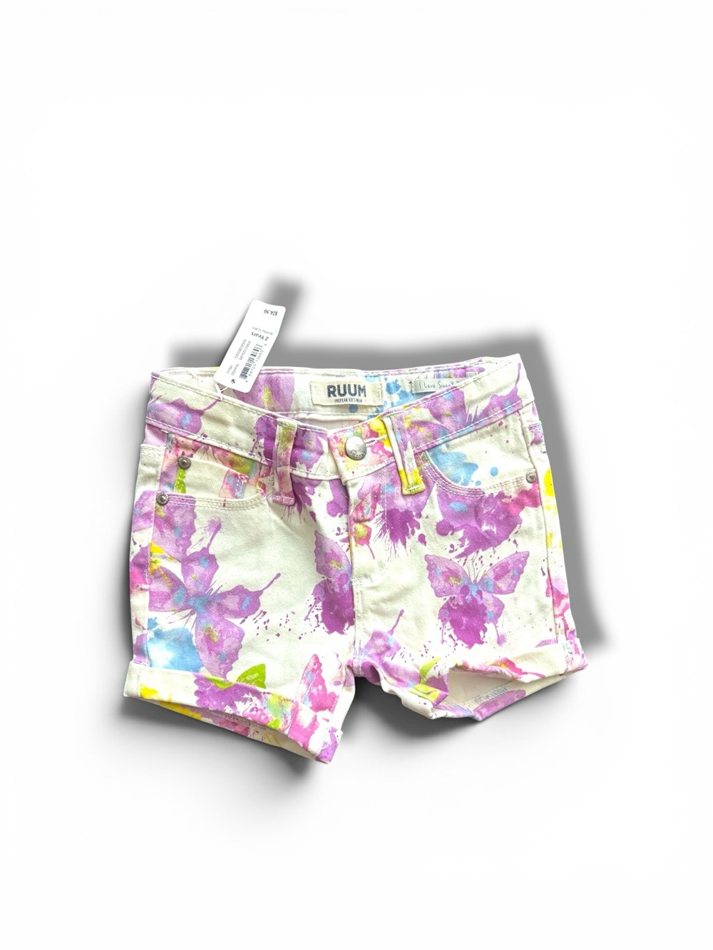 RUUM Toddler Girls Butterfly Print Denim Shorts Size 2T NWT Colorful Summer